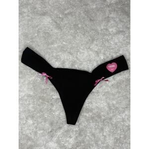 Victoria’s Secret PINK Black Low Rise Thong Bow Detail XS 07/11 NWT